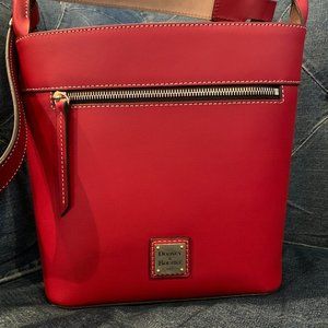 Dooney & Bourke Large Beacon Saffiano red bucket drawstring bag